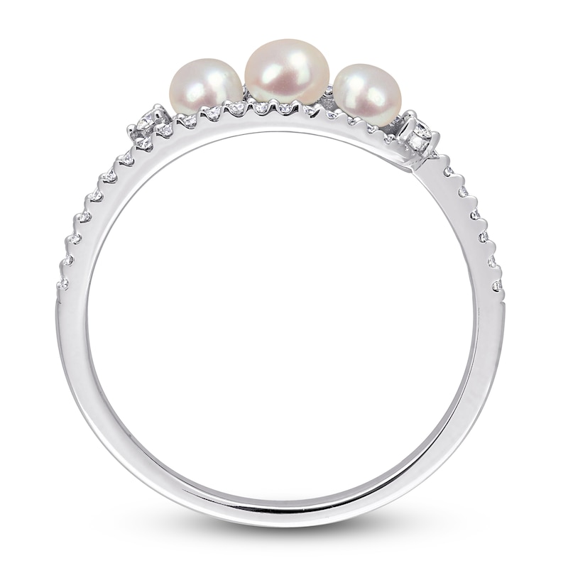 Main Image 3 of Freshwater Cultured Pearl Ring 1/5 ct tw Diamonds 14K White Gold