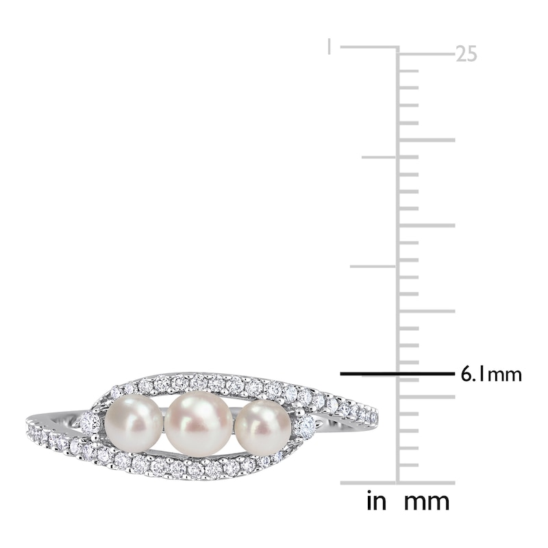Main Image 4 of Freshwater Cultured Pearl Ring 1/5 ct tw Diamonds 14K White Gold