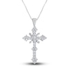 Thumbnail Image 1 of Diamond Cross Pendant Necklace 1 ct tw Round/Baguette 14K White Gold 18"