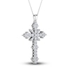 Thumbnail Image 2 of Diamond Cross Pendant Necklace 1 ct tw Round/Baguette 14K White Gold 18"