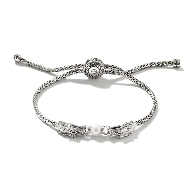 John Hardy Cultured Freshwater Pearl & natural Blue Sapphire Naga Bolo Bracelet Sterling Silver