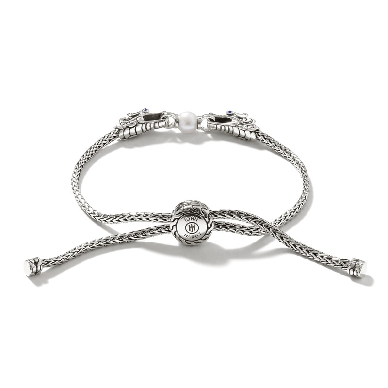 John Hardy Cultured Freshwater Pearl & natural Blue Sapphire Naga Bolo Bracelet Sterling Silver