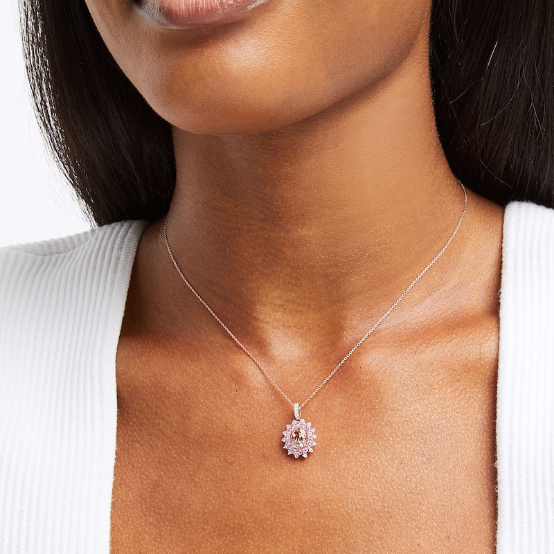 Main Image 2 of Kallati Oval-Cut Natural Morganite & Round-Cut Natural Pink Sapphire Pendant Necklace 1/6 ct tw Diamonds 14K Rose Gold 18"