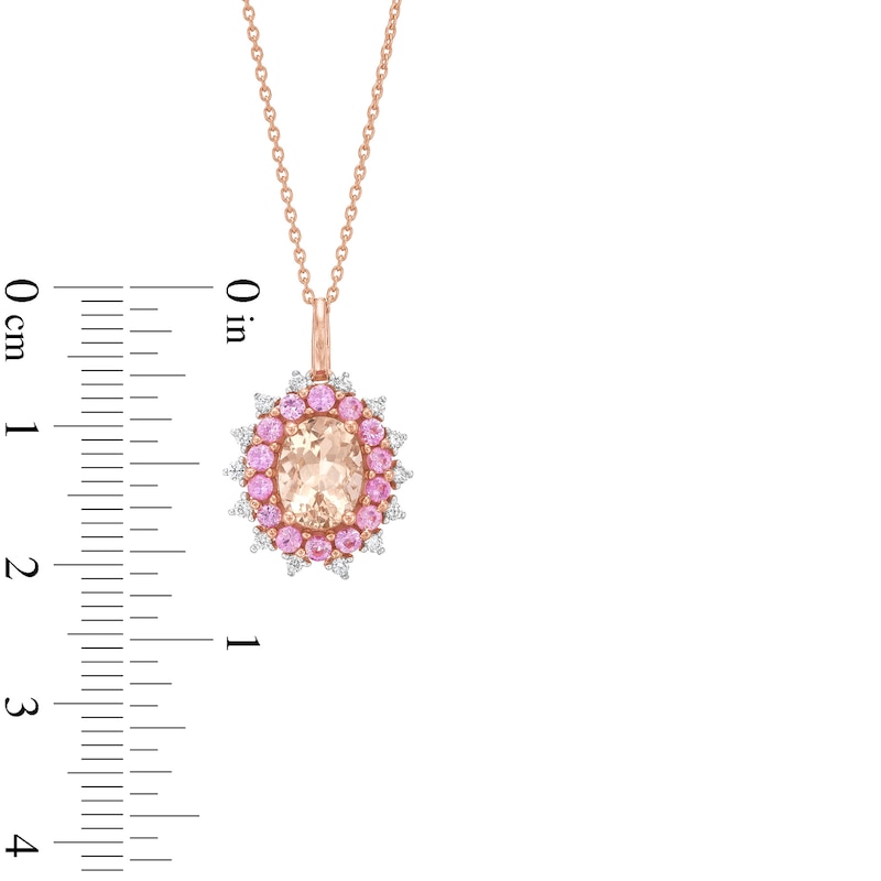 Main Image 4 of Kallati Oval-Cut Natural Morganite & Round-Cut Natural Pink Sapphire Pendant Necklace 1/6 ct tw Diamonds 14K Rose Gold 18"