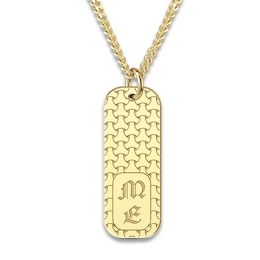 Men's Engravable Dog Tag Pendant Necklace Yellow Gold-Plated Sterling Silver 22"