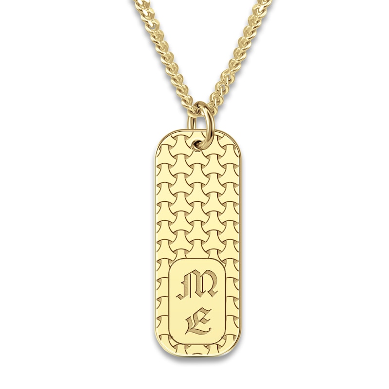 Main Image 1 of Men's Engravable Dog Tag Pendant Necklace Yellow Gold-Plated Sterling Silver 22"