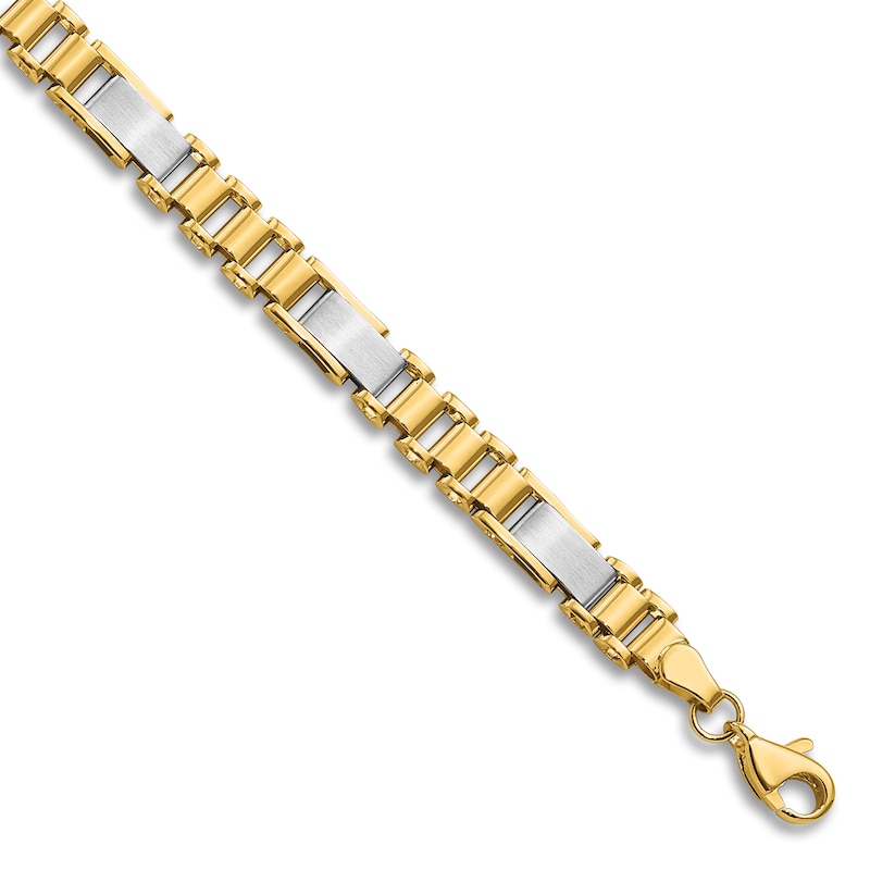 Main Image 1 of Men's High-Polish Open Hollow Link Chain Bracelet 14K Two-Tone Gold 8"