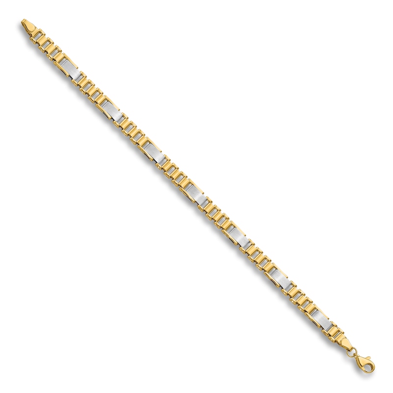 Main Image 2 of Men's High-Polish Open Hollow Link Chain Bracelet 14K Two-Tone Gold 8"