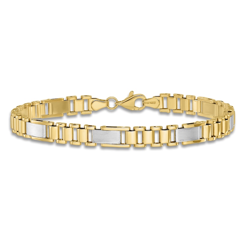Main Image 3 of Men's High-Polish Open Hollow Link Chain Bracelet 14K Two-Tone Gold 8"