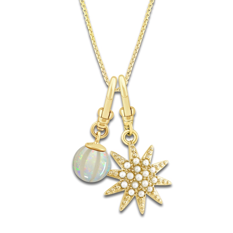 Charm'd by Lulu Frost Freshwater Cultured Pearl Star & Natural Opal Birthstone Charm 18" Box Chain Necklace Set 10K Yellow Gold