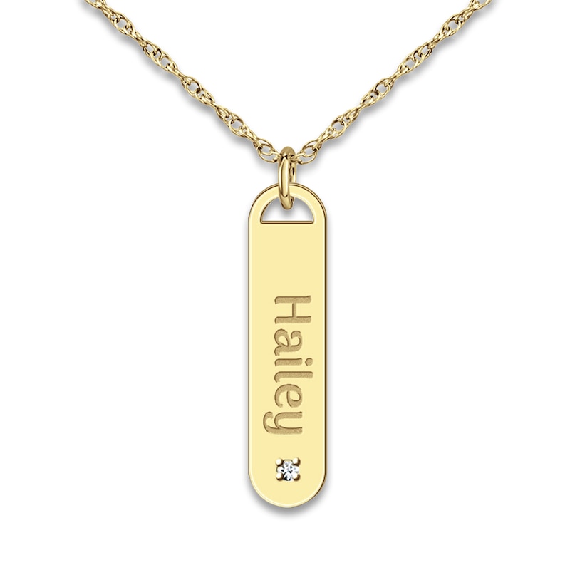 Engravable Pendant Necklace Diamond Accent 14K Yellow Gold 18"