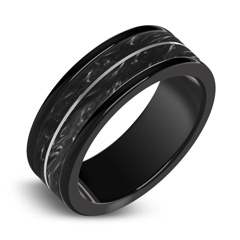 Main Image 2 of Men's Wedding Band Black Tungsten/Carbon Fiber/ Titanium 8.0mm