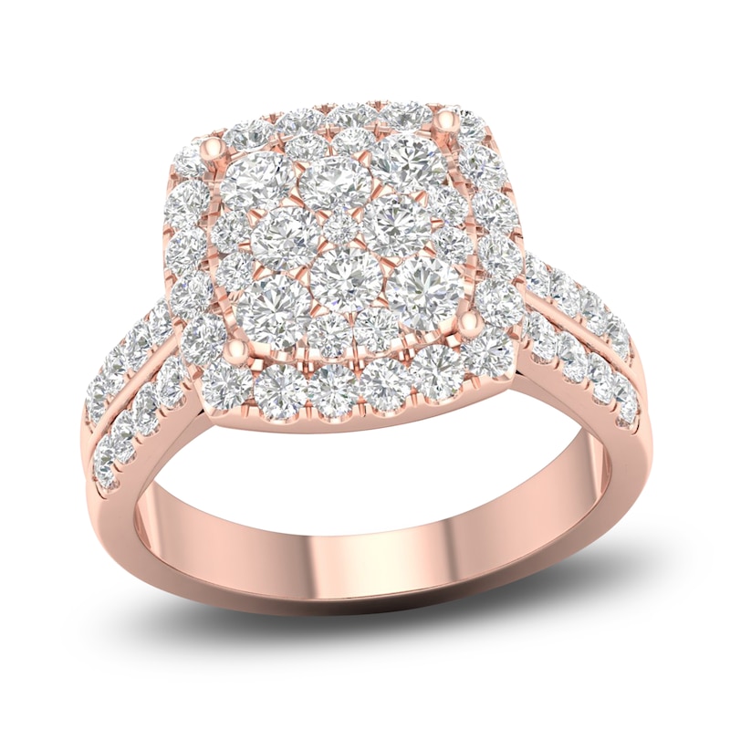 Main Image 1 of Diamond Cushion Engagement Ring 1-1/2 ct tw Round 14K Rose Gold