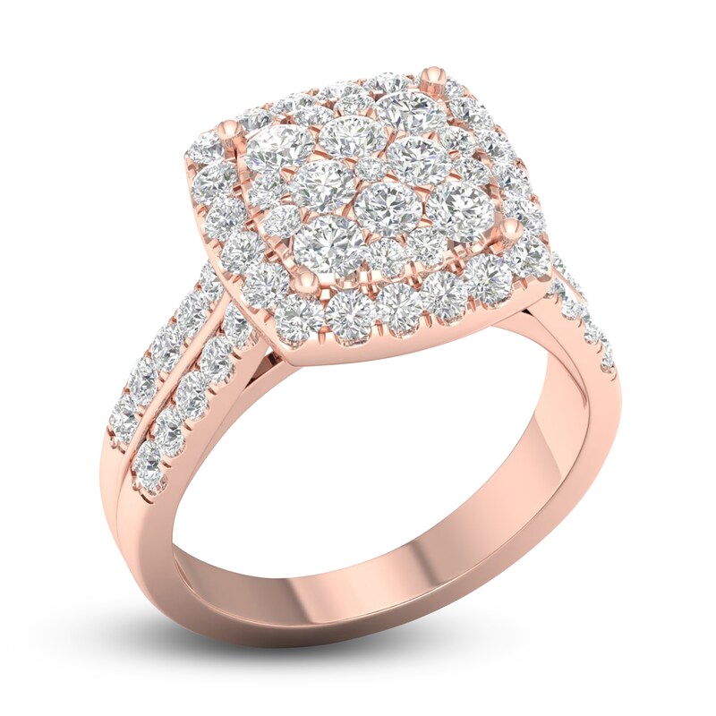 Main Image 2 of Diamond Cushion Engagement Ring 1-1/2 ct tw Round 14K Rose Gold