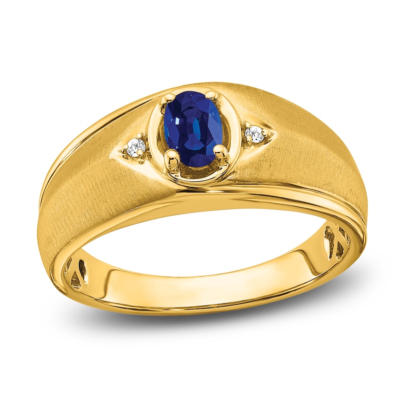 Main Image 1 of Men's Natural Blue Sapphire Ring Diamond Accents 14K Yellow Gold