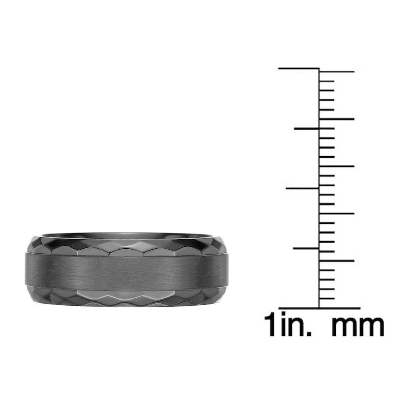 Main Image 5 of Men's Hammered Edge Wedding Band Black Zirconium 8.0mm
