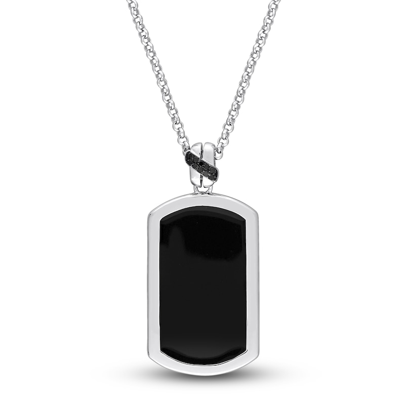 Main Image 1 of Y-Knot Men's Black Enamel Diamond Dog Tag Necklace 1/20 ct tw Round Sterling Silver 22"