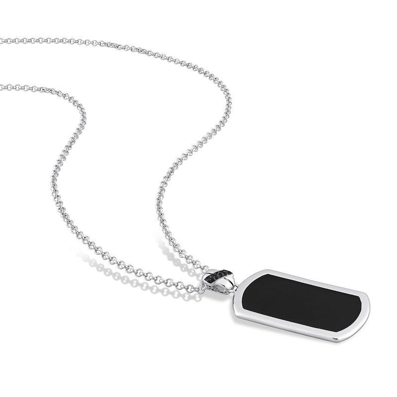 Main Image 2 of Y-Knot Men's Black Enamel Diamond Dog Tag Necklace 1/20 ct tw Round Sterling Silver 22"