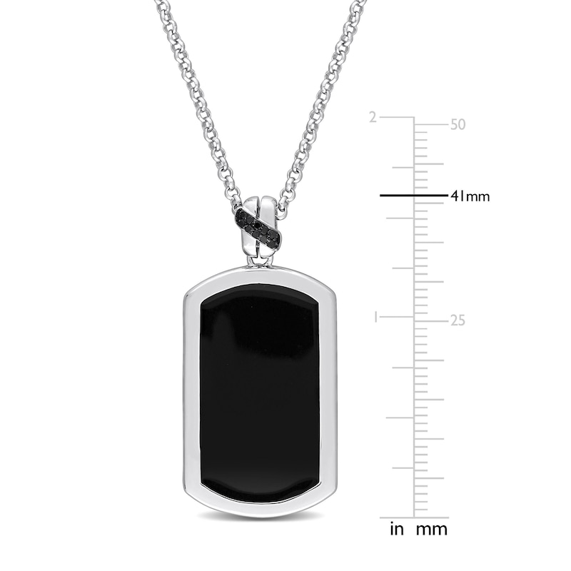 Main Image 3 of Y-Knot Men's Black Enamel Diamond Dog Tag Necklace 1/20 ct tw Round Sterling Silver 22"