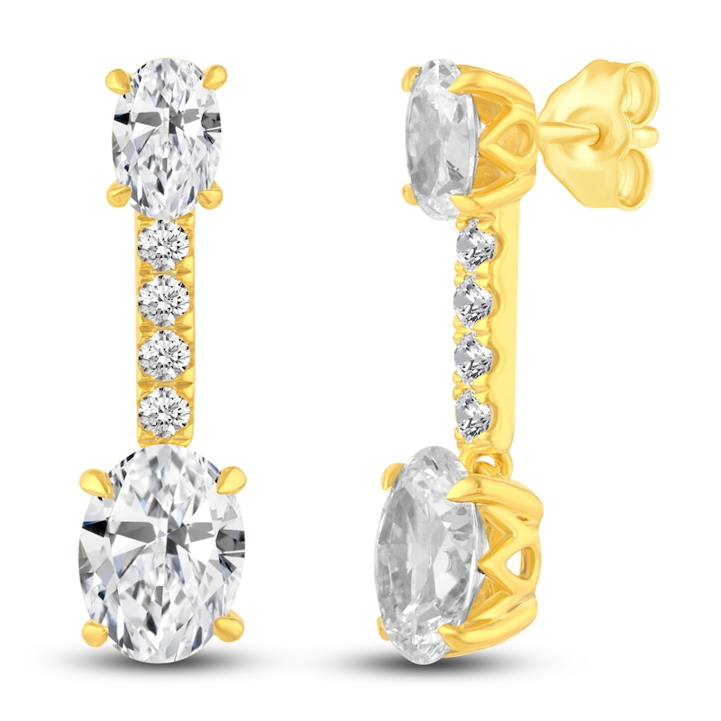 Certified Lab-Created Diamond Dangle Earrings 3-1/4 ct tw Oval/Round 14K Yellow Gold