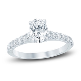 Diamond Hidden Halo Engagement Ring 1-1/2 ct tw Oval/Round 14K White Gold