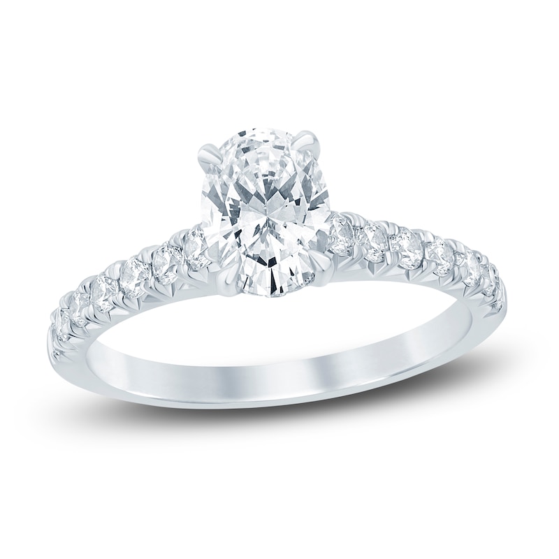 Main Image 1 of Diamond Hidden Halo Engagement Ring 1-1/2 ct tw Oval/Round 14K White Gold