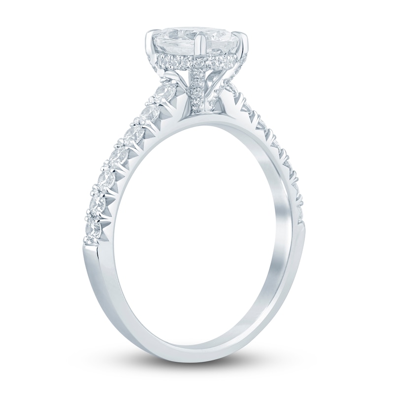 Main Image 2 of Diamond Hidden Halo Engagement Ring 1-1/2 ct tw Oval/Round 14K White Gold