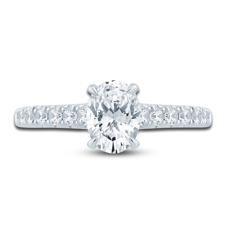 Main Image 3 of Diamond Hidden Halo Engagement Ring 1-1/2 ct tw Oval/Round 14K White Gold