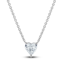 Lab-Created Diamond Solitaire Pendant Necklace 1 ct tw Heart-Cut 14K White Gold (F/SI2) 18&quot;