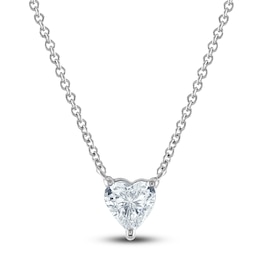 Lab-Grown Diamond Solitaire Necklace 1 ct tw Heart-Cut 14K White Gold (F/SI2) 18"
