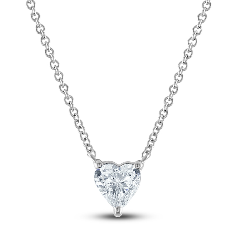 Lab-Created Diamond Solitaire Pendant Necklace 1 ct tw Heart-Cut 14K White Gold (F/SI2) 18"