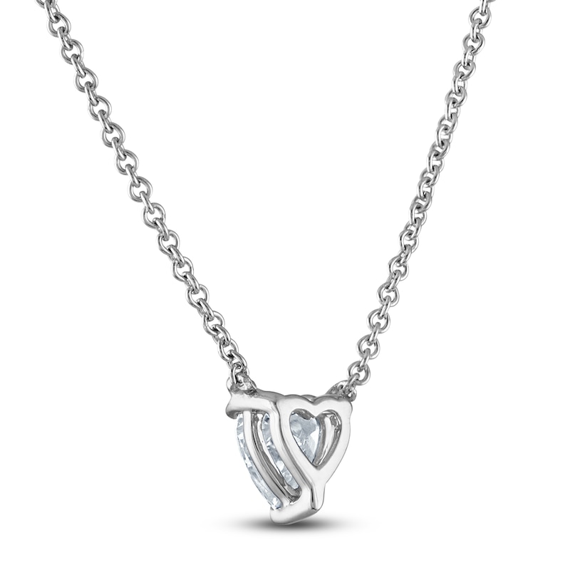 Main Image 3 of Lab-Grown Diamond Solitaire Necklace 1 ct tw Heart-Cut 14K White Gold (F/SI2) 18"
