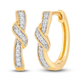 Diamond Twisted Hoop Earrings 1/8 ct tw Round 14K Yellow Gold