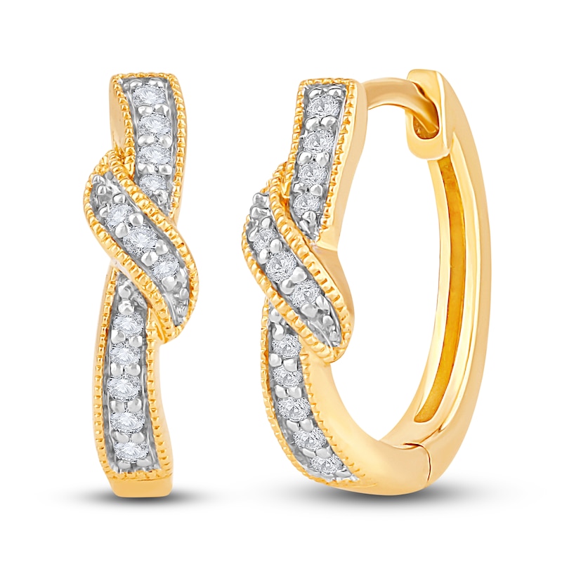 Main Image 1 of Diamond Twisted Hoop Earrings 1/8 ct tw Round 14K Yellow Gold