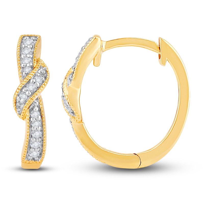 Main Image 2 of Diamond Twisted Hoop Earrings 1/8 ct tw Round 14K Yellow Gold