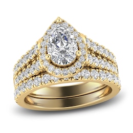 Diamond Halo Bridal Set 2 ct tw Round 14K Yellow Gold