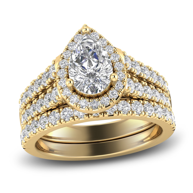 Main Image 1 of Diamond Halo Bridal Set 2 ct tw Round 14K Yellow Gold