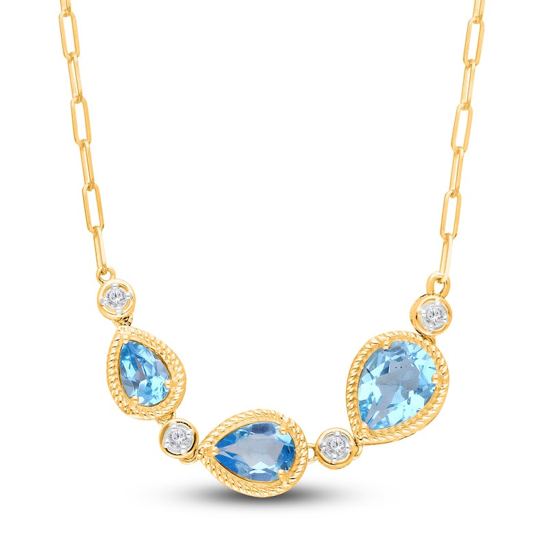 Kallati Pear-Shaped Natural Blue Topaz Necklace 1/15 ct tw Round 14K Yellow Gold 18"
