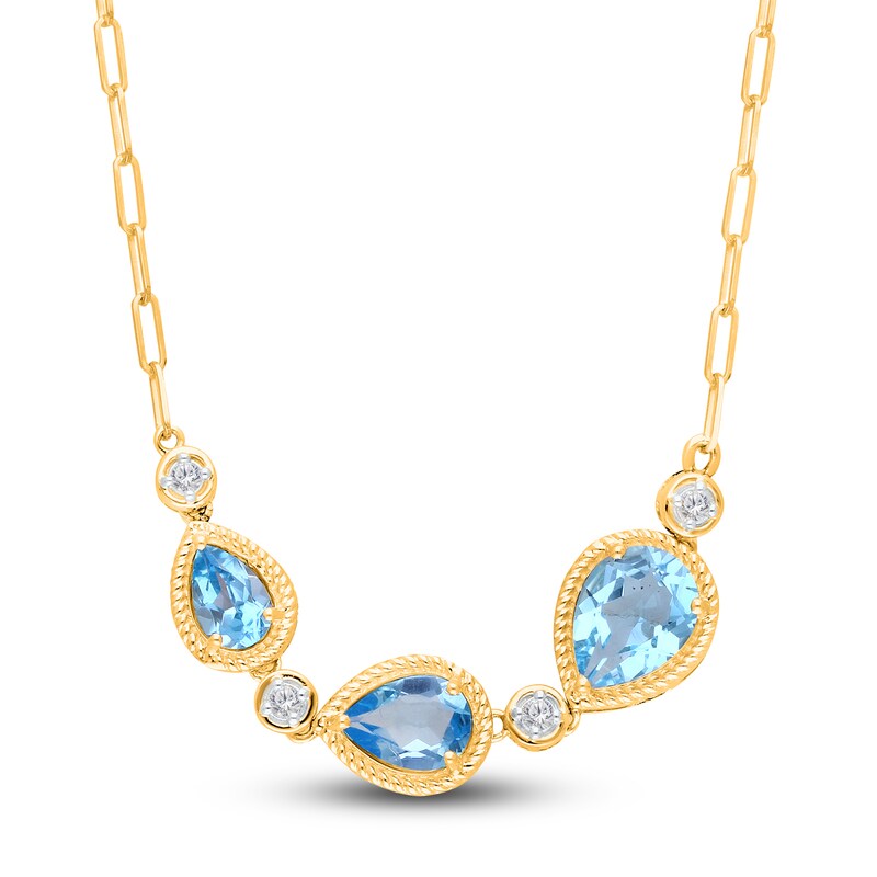 Main Image 1 of Kallati Pear-Shaped Natural Blue Topaz Necklace 1/15 ct tw Round 14K Yellow Gold 18"