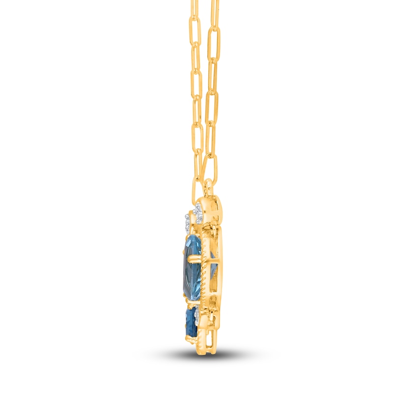 Main Image 2 of Kallati Pear-Shaped Natural Blue Topaz Necklace 1/15 ct tw Round 14K Yellow Gold 18"