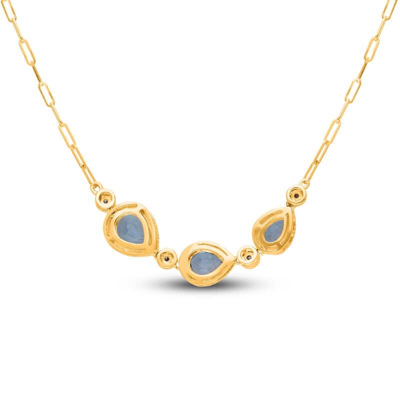 Main Image 3 of Kallati Pear-Shaped Natural Blue Topaz Necklace 1/15 ct tw Round 14K Yellow Gold 18"