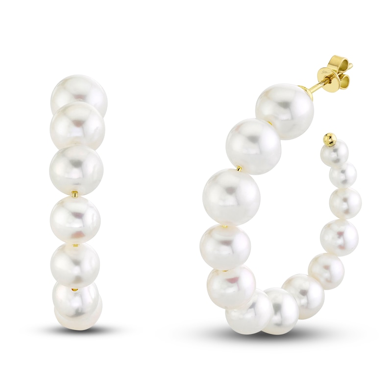 Shy Creation Cultured Pearl Hoop Earrings 14K Yellow Gold