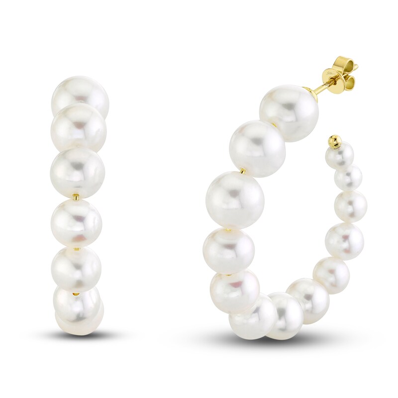 Gold, Cultured Pearl and Charm Hoop Earrings