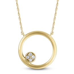 High-Polish Circle Pendant Necklace Diamond Accents 14K Yellow Gold 18"