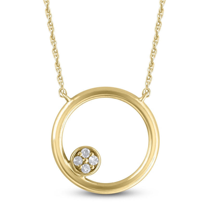 Main Image 1 of High-Polish Circle Pendant Necklace Diamond Accents 14K Yellow Gold 18"