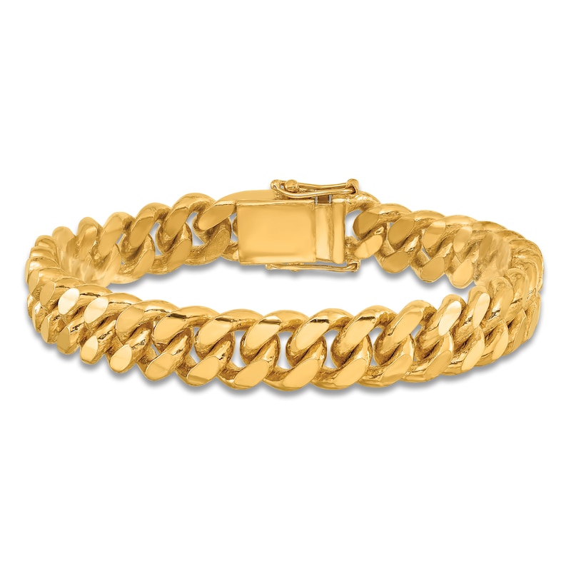 Men's High-Polish Curb Chain Bracelet 24K Yellow Gold 8.5 12.0mm