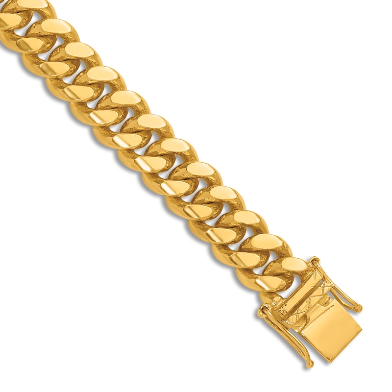 Main Image 3 of Men's High-Polish Curb Chain Bracelet 24K Yellow Gold 8.5" 12.0mm