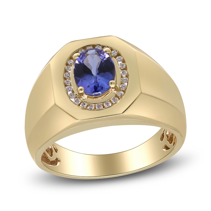 Main Image 1 of Men's Natural Tanzanite & Diamond Ring 1/8 ct tw 14K Yellow Gold