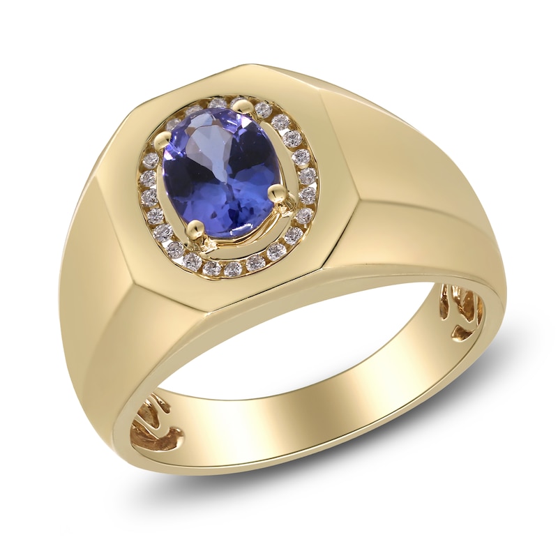 Main Image 2 of Men's Natural Tanzanite & Diamond Ring 1/8 ct tw 14K Yellow Gold