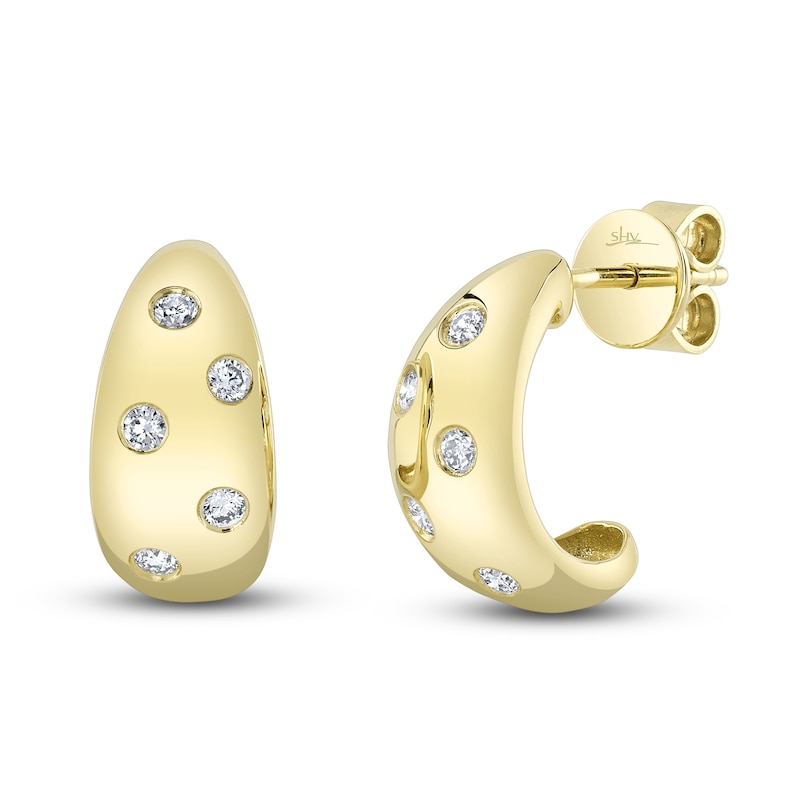 Shy Creation Diamond J-Hoop/Drop Earrings 1/5 ct tw 14K Yellow Gold SC22008926